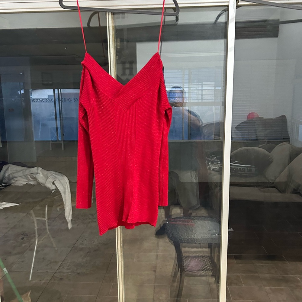 Red Off-Shoulder Knit Top